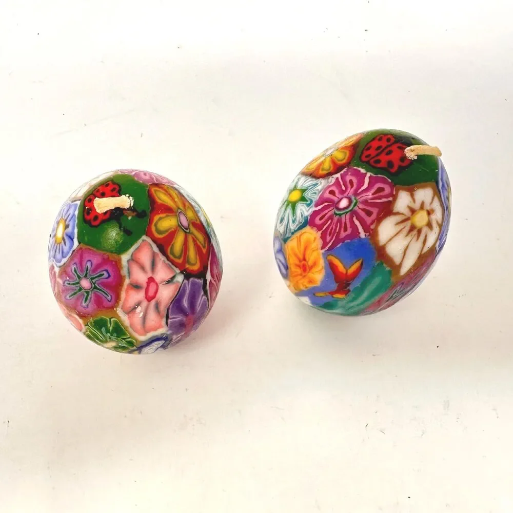 Vintage Multicolor Floral Egg Candles Set of 6 - Egg & Candle Collectors 2.5”
